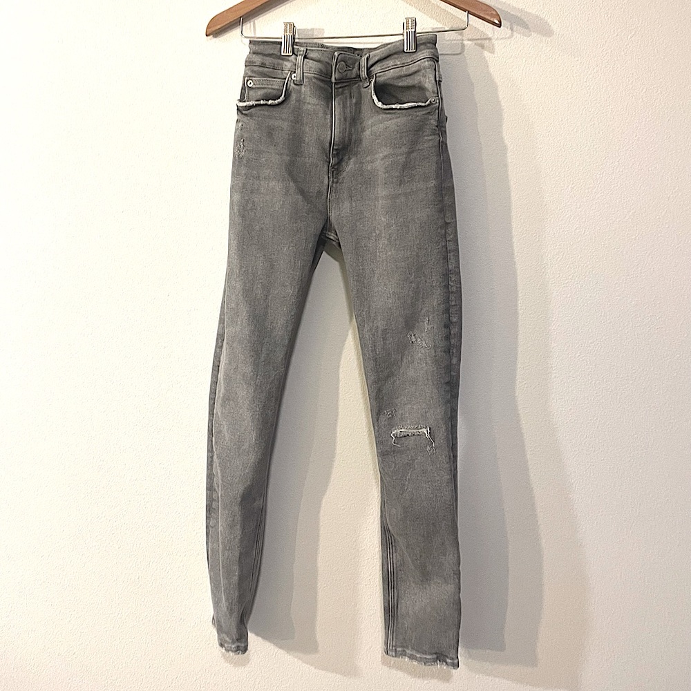 ZARA washed grey high waisted denim
